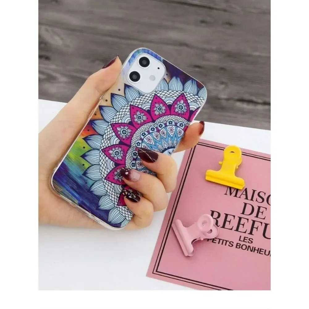 Mandala Flower Shockproof Gel TPU Phone Case - Pink & Blue